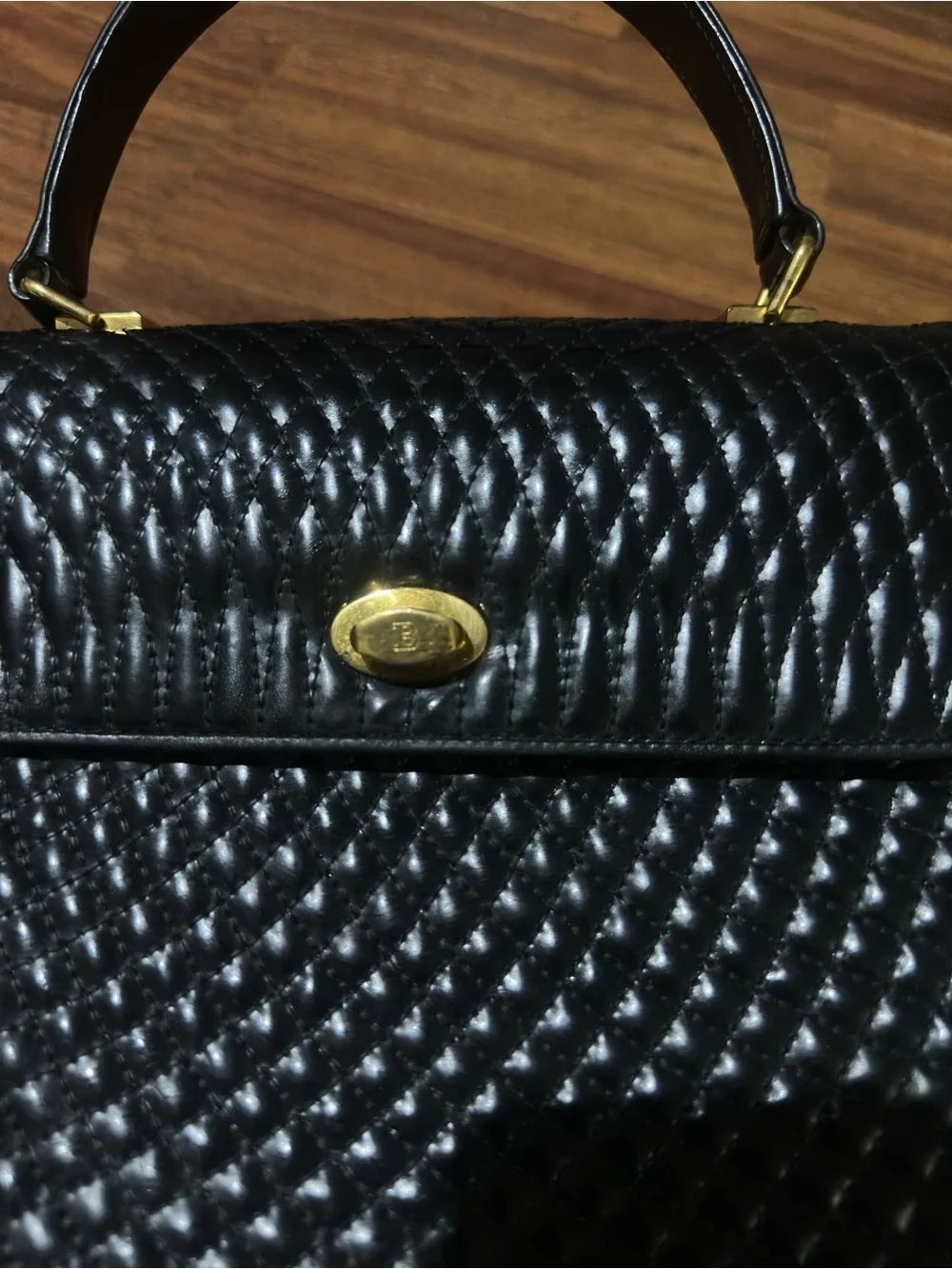 Vintage Bally Black Quilted Top-Handle Hobo Bag
